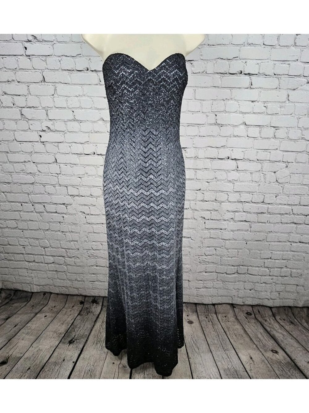 VTG Jump Apparel Wendye Chaitin Grey Ombre Shimmer Strapless Long Dress US 17/18